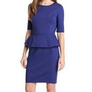 Trina Turk Size 6 Trophie Peplum Ponte Knit Sheath Dress Blue Half Sleeve NWT